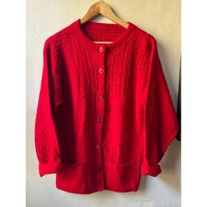 Vintage Chunky Red Cardigan Sweater